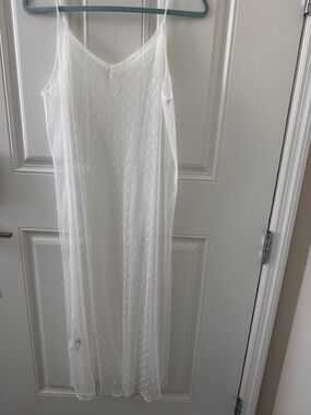 White Maxi Slip Dress with Sheer Overlay